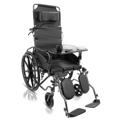 KARMA RYDER 8 MWC-CR RECLINING COMMODE WHEELCHAIR WITH TABLE FOOD TRAY - Image 2