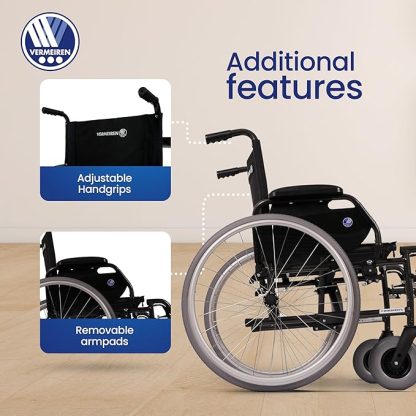 VERMEIREN JAZZ S50 Premium Foldable Wheelchair, Adjustable Hands & Legs, Sturdy Frame, Flexible & Foldable, Upto130Kg Weight Capacity - Belgium Technology, Made in India - Image 6