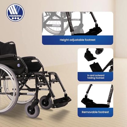 VERMEIREN JAZZ S50 Premium Foldable Wheelchair, Adjustable Hands & Legs, Sturdy Frame, Flexible & Foldable, Upto130Kg Weight Capacity - Belgium Technology, Made in India - Image 7
