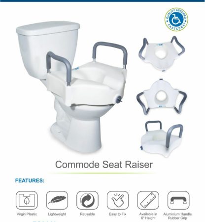 commode seat raiser with support handle