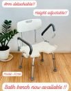 SHOWER CHAIR | BATH CHAIR Aluminium Frame, Armrest & Backrest, Easy to Clean and Water Resistant Seat with Premium Quality for Men/Women/Old Age People/Senior Citizens/Patients